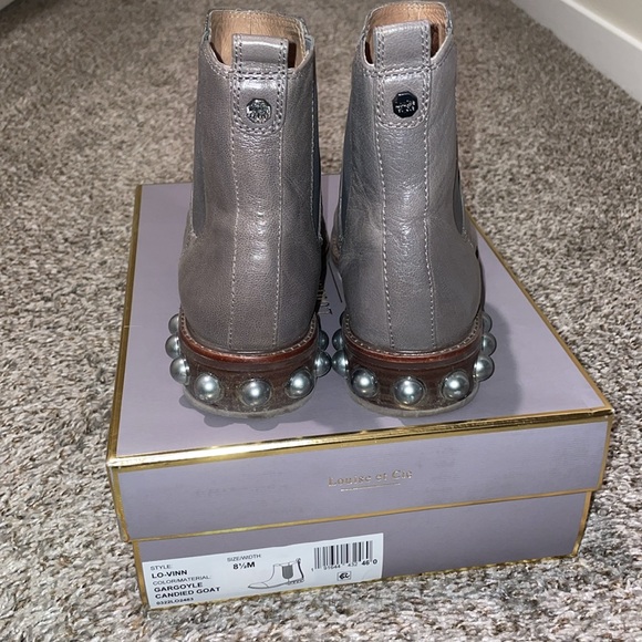 Shiny Gray Leather Ankle Boots w/ Pearls - Picture 3 of 6